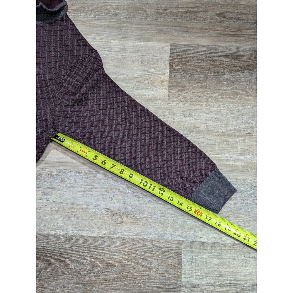 Jos A Bank Mens Burgundy Grey Diamond Pattern Merino Wool 1/4 Zip Sweater L - Picture 11 of 11